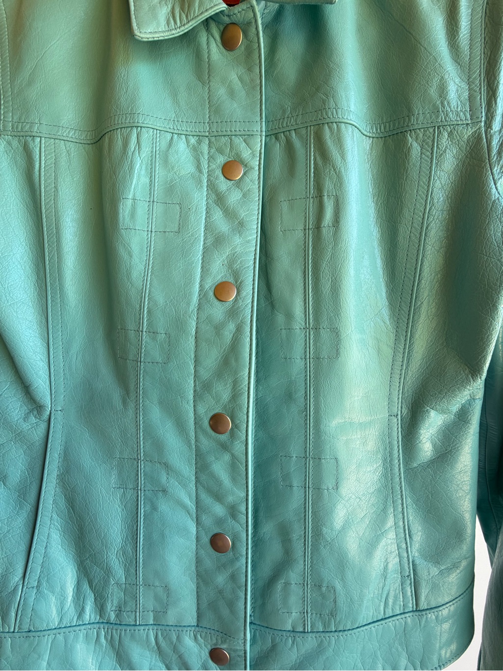 Anonymous John Carlise Tourquise Genuine Leather Snap-Front Jacket-Size S — image 2 of 4
